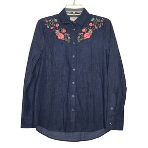 Kate Spade denim chambray floral embroidered snap button shirt - M/L?